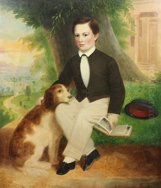 Portrait Of A Boy And His Dog Oil Painting by Robert Street