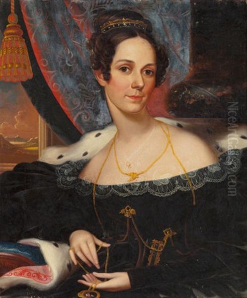 Portrait Of A Woman Holding A Locket (mrs. O. P. Worthington), 1836 Oil Painting by Robert Street