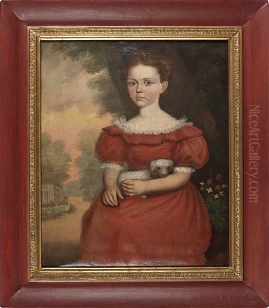 Portrait Of A Young Girl Holding Her Dog Oil Painting by Robert Street