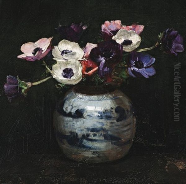 Anemones In An Oriental Vase, 1929 Oil Painting by Arthur Streeton