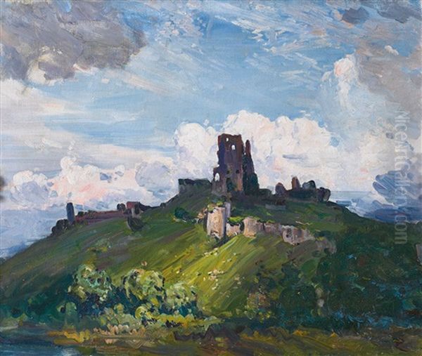 Corfe Castle Oil Painting by Arthur Streeton