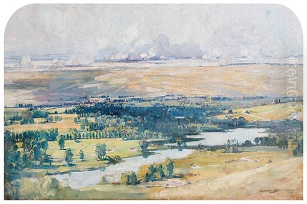 8th August. The Australian Advance Viewed From An Elevation Just North Of Corbie, The Ridge In Centre Runs From Villers-bretonneaux On Right Edge Of Picture To Hamel On Left Oil Painting by Arthur Streeton