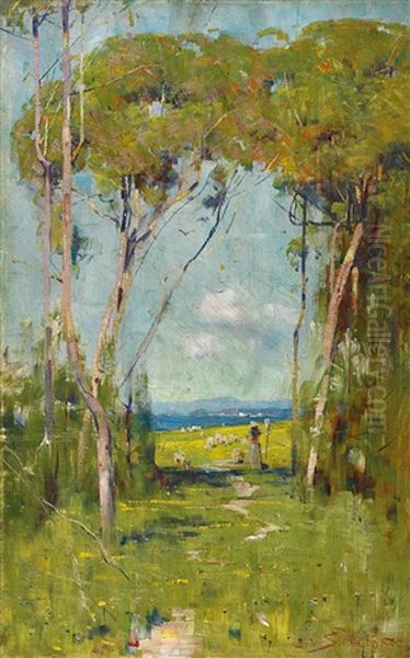 And The Sunlight Clasps The Earth Oil Painting by Arthur Streeton