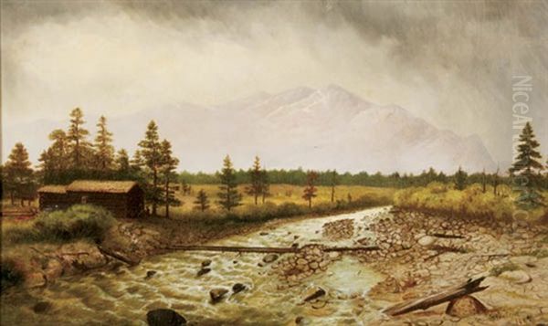 Landscape With Fallen Tree Over River And Mountains Behind Oil Painting by Howard Streight