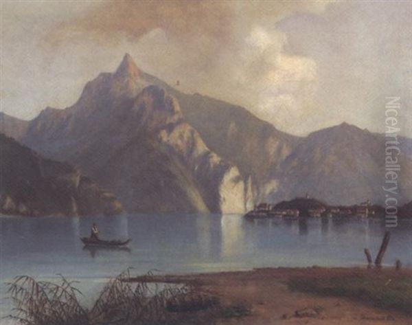 Der Traunsee Oil Painting by Johann Streitscheck