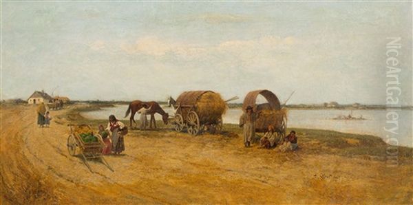 Cyganie W Oczekiwaniu Na Przeprawe Oil Painting by Franciszek Streitt