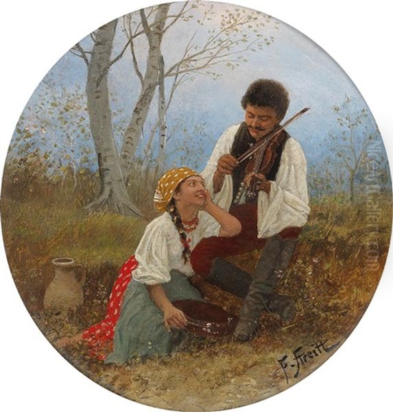 A Musical Serenade Oil Painting by Franciszek Streitt