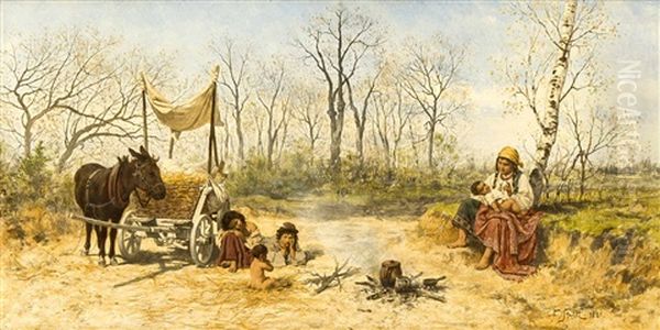 Lagernde Familie Oil Painting by Franciszek Streitt