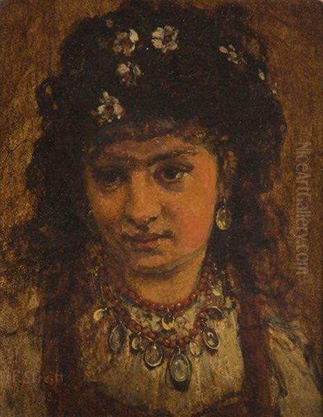 Gypsy Woman Oil Painting by Franciszek Streitt