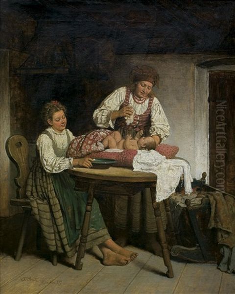 Motherhood Oil Painting by Franciszek Streitt