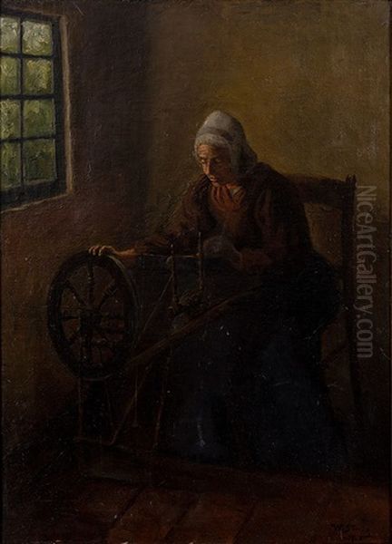 Interior With Spinning Wheel, Holland Oil Painting by Vaeinoe Streng