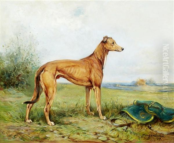 Greyhound In A Landscape Oil Painting by Philip Eustace Stretton