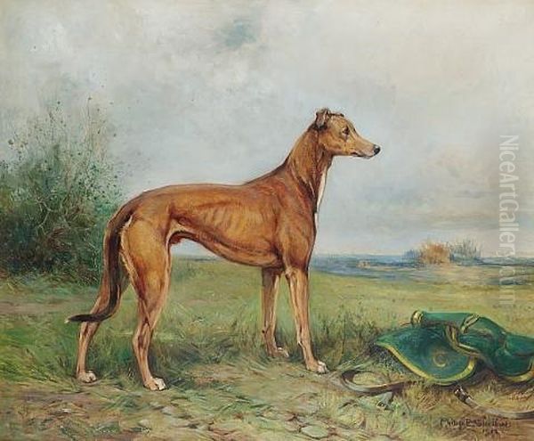 A Prize Greyhound In A Landscape Oil Painting by Philip Eustace Stretton