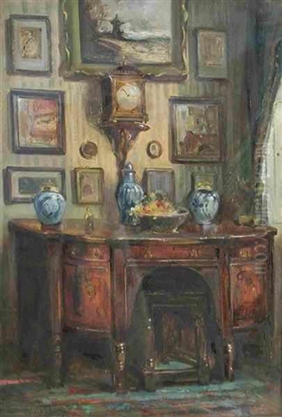 A Corner Of Robert Ferrer's Dining Room (+ The Drawing Room; 2 Works) Oil Painting by Philip Eustace Stretton