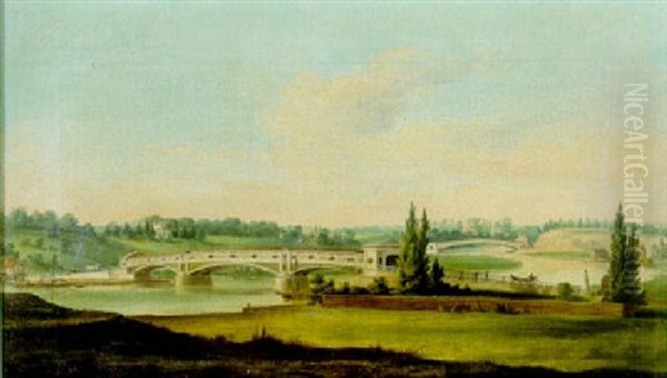 A View Of A Bridge Over The Schuylkill River Oil Painting by William Strickland