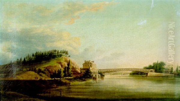 A View Of A Bridge Over The Schuylkill River Oil Painting by William Strickland