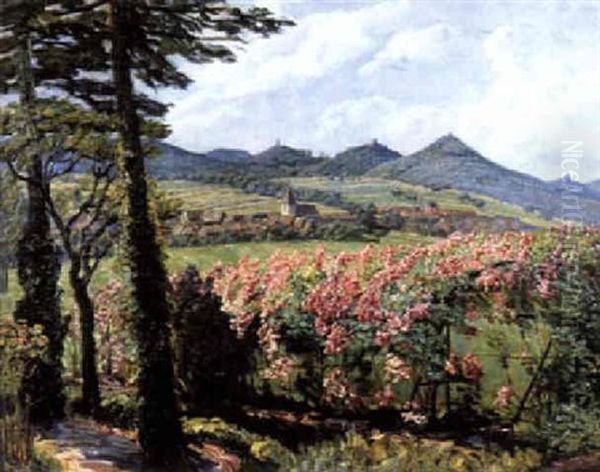 Blick Auf Die Buruine Trifels, Anebos Und Scharfenberg Oil Painting by Heinrich Strieffler