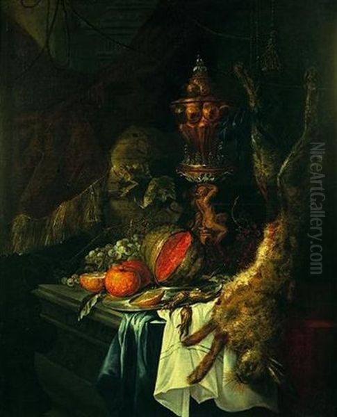 Nature Morte Au Hanap, Fruits Et Lievre Sur Un Entablement Oil Painting by Christian Striep