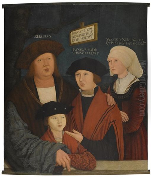 A Portrait Of Johannes Cuspinian, With His Second Wife Agnes, And His Sons From His First Marriage Sebastian Felix And Nicolaus Christostomus Oil Painting by Bernhard Strigel