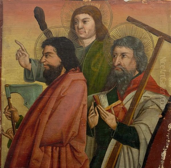 Fragment Of A Predella: The Apostles Matthew, Judas Thaddaus And Philip Oil Painting by Bernhard Strigel