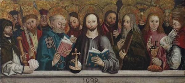 A Predella: Christ And The Twelve Apostles by Bernhard Strigel