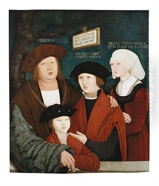 A Portrait Of Johannes Cuspinian With His Second Wife Agnes And His Sons From His First Marriage, Sebastian Felix And Nicolaus Christostomus Oil Painting by Bernhard Strigel