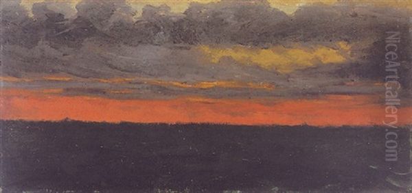 Efter Solnedgang Under Ovader Pa Hafvet Oil Painting by August Strindberg