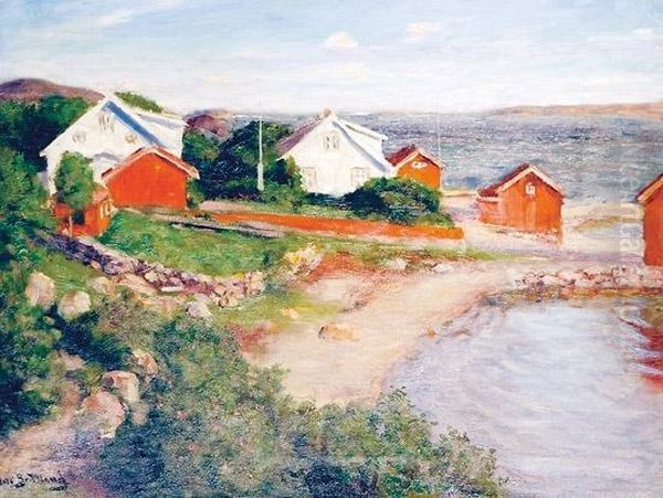 Kystlandskap Med Hus Oil Painting by Jakob Bratland