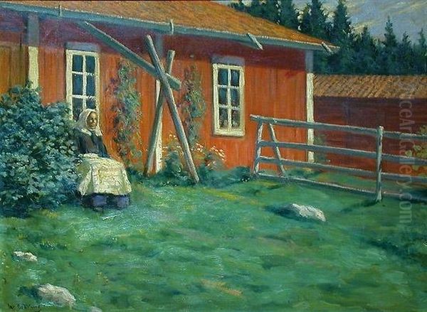 Tun Med Sittende Kvinne Oil Painting by Jakob Bratland