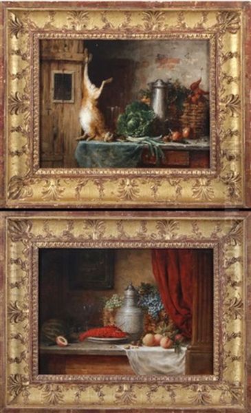 Two Still Life Scenes With Hare And Lobster Oil Painting by Christian Strobel