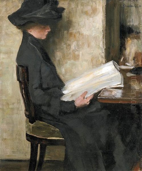 Reading Girl Oil Painting by Frigyes (Fritz) Strobentz