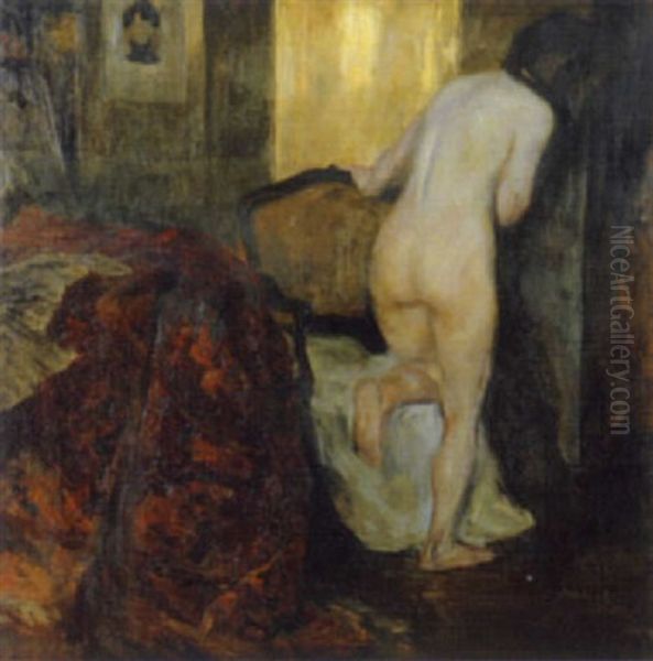 Bei Der Morgentoilette Oil Painting by Frigyes (Fritz) Strobentz