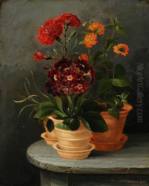 Flowers In Pots Oil Painting by Christian Strodtmann