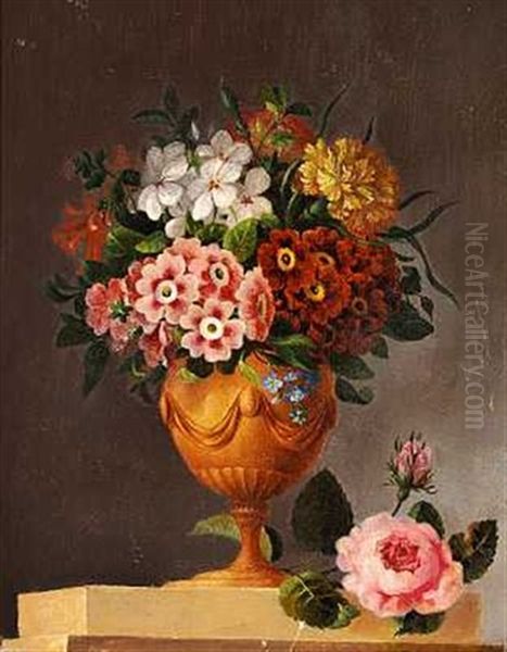 Opstilling Med Brogede Blomster I En Klassisk Vase Oil Painting by Christian Strodtmann