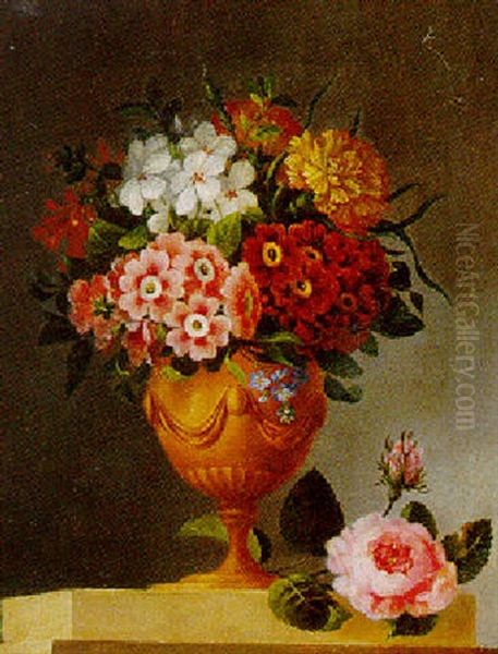 Aurikler Og Nelliker I Louis Xvi Vase Pa En Karm Oil Painting by Christian Strodtmann