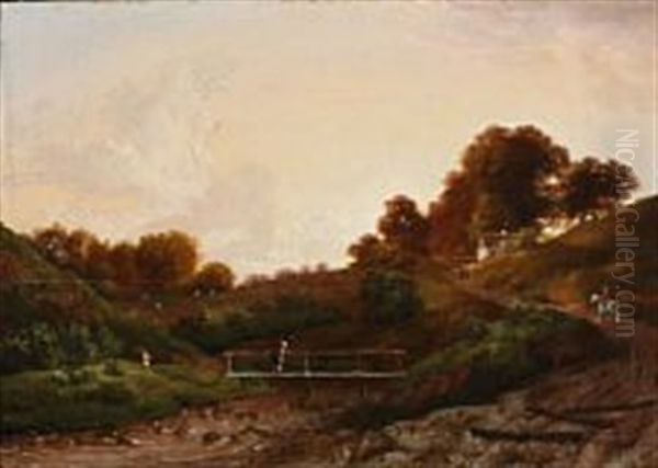 View From A Bridge Near Humlebaek, Denmark Oil Painting by Johannes Stroe