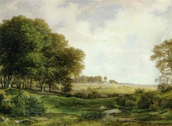 Landskab Ved Fredensborg Oil Painting by Johannes Stroe