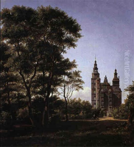 Rosenborgslot Ved Middagsbelysning, Seet Fra Haugen Oil Painting by Johannes Stroe