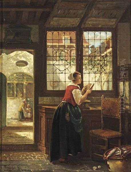 A Quiet Moment Oil Painting by Johannes Antoine Balthasar Stroebel