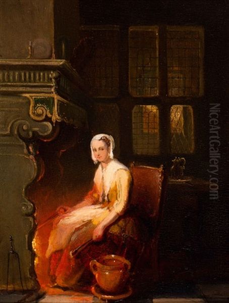 Warming Up By The Fire Oil Painting by Johannes Antoine Balthasar Stroebel