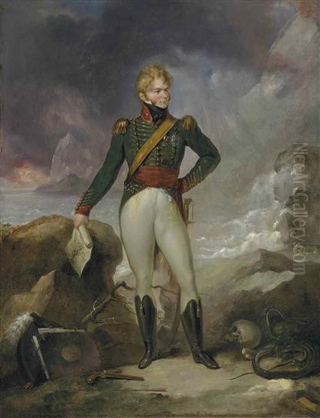 Portrait Of Colonel Sir George De Lacy Evans G.c.b. (1787-1870), Full-length, In A Green Military Uniform, Wearing The Sash Of The Order Of Isabella The Catholic And The Grand Cross Of Charles Iii Oil Painting by Eduard (Peter Eduard) Stroehling