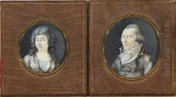 A Pair Of Miniature Portraits Of The Married Couple Von Henkel From Rittergut Damerow Oil Painting by Eduard (Peter Eduard) Stroehling