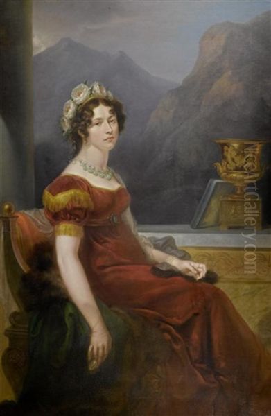 Portrait Von Wilhelmine Grafin Zu Munster, Sitzend Vor Einem Fenster Mit Der Vermeilvase In Campana Form Oil Painting by Eduard (Peter Eduard) Stroehling