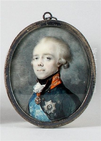 Paul Ier, Tsar De Russie, En Uniforme, Portant La Plaque Et Le Cordon De L'ordre De Saint-andre Et En Sautoir L'ordre De Saint Alexandre Newski Oil Painting by Eduard (Peter Eduard) Stroehling