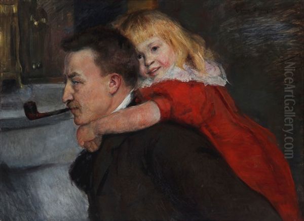 Danish Ophthalmologist Marius Tscherning And His Son Henri Oil Painting by Halfdan Strom