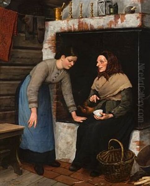 Spakone Ved Gruen Oil Painting by Georg Nilsen Stromdal