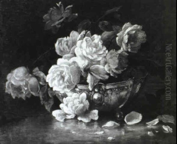 Stilleben Mit Rosen In Silberschale Oil Painting by Helene Marie Stromeyer