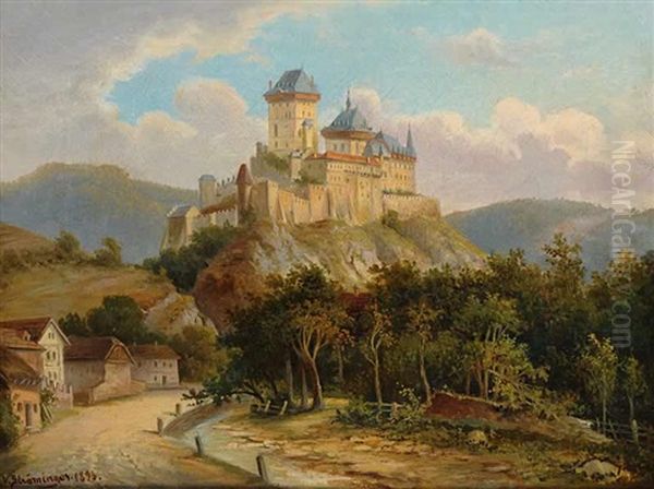 A View Of Karlstejn Oil Painting by Vilem Stroeminger