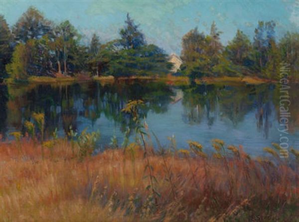 Hidden Cabin On A Lake Oil Painting by Elizabeth Strong