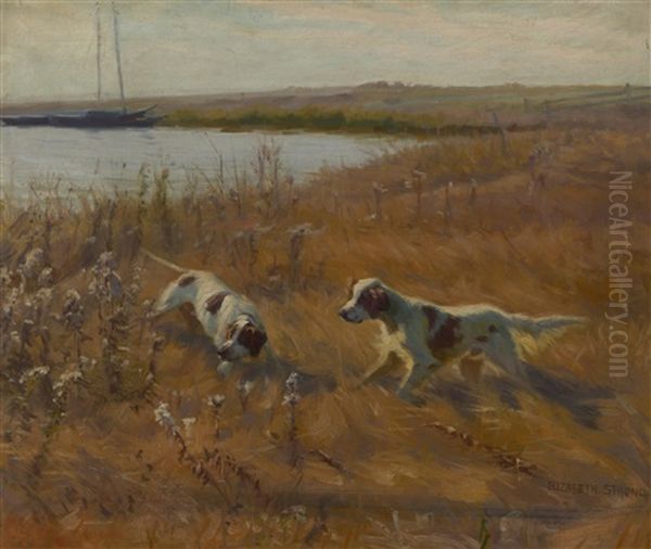 English Setters Beside A Lake Oil Painting by Elizabeth Strong